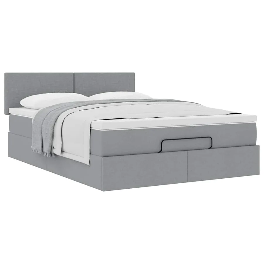 Cadre de lit ottoman et matelas gris clair 140x200 cm tissu - 5
