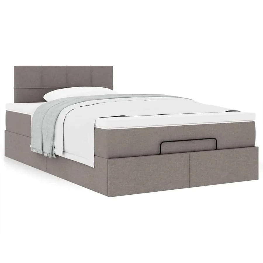 Cadre de lit ottoman avec matelas taupe 120x190 cm tissu - 4