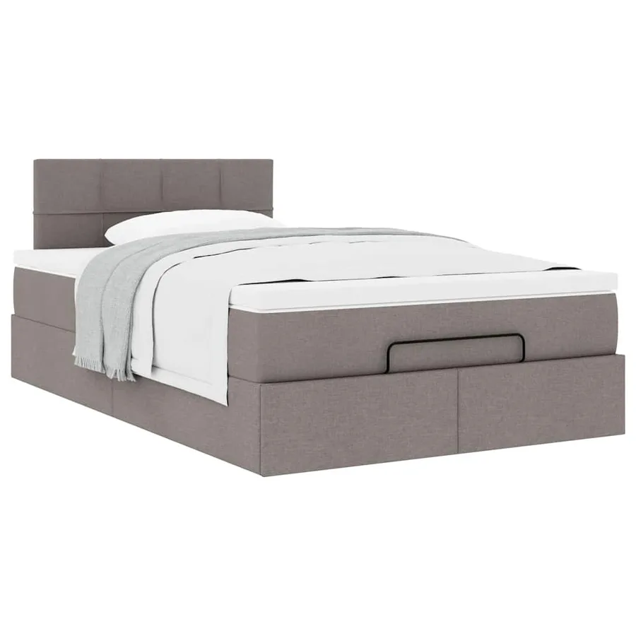 Cadre de lit ottoman avec matelas taupe 120x190 cm tissu - 5