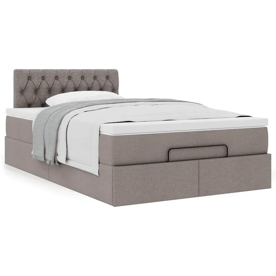 Cadre de lit ottoman avec matelas taupe 120x190 cm tissu - 4