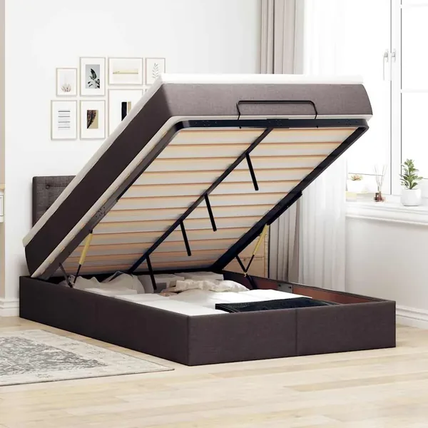 Cadre de lit ottoman avec matelas marron foncé 120x190 cm tissu