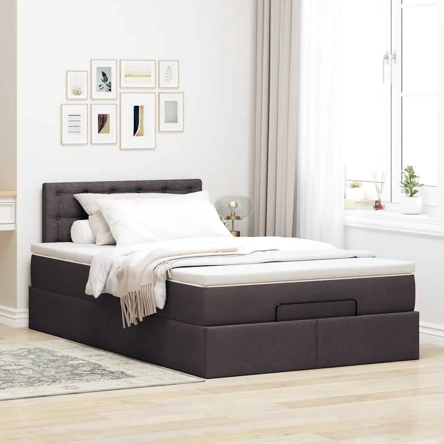 Cadre de lit ottoman avec matelas marron foncé 120x190 cm tissu - 3