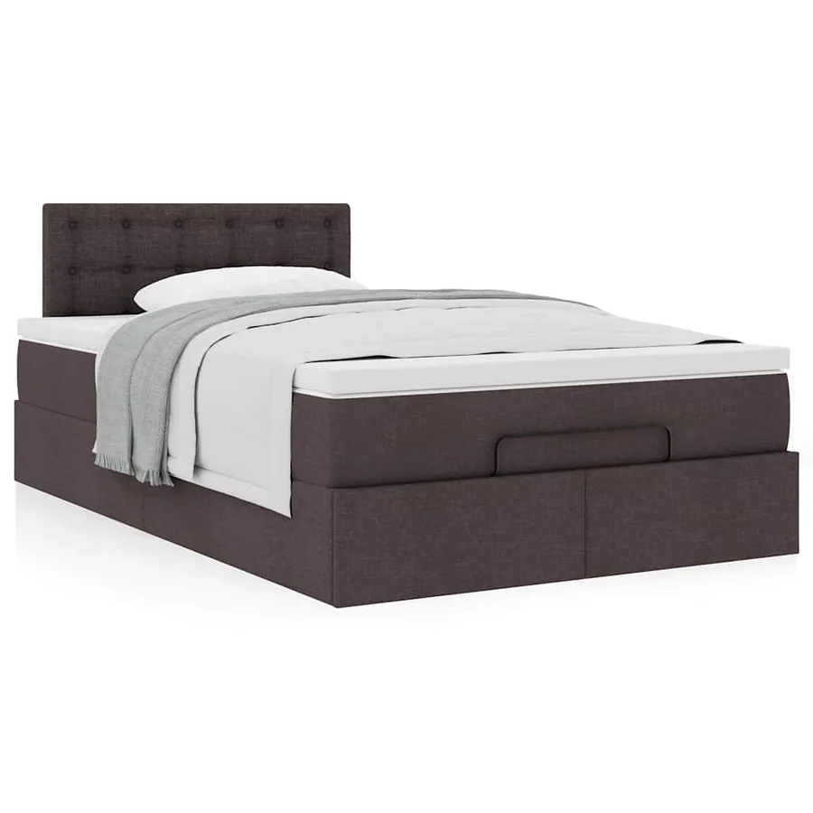 Cadre de lit ottoman avec matelas marron foncé 120x190 cm tissu - 4