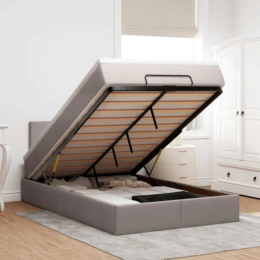 Lit ottoman avec matelas et LED Taupe 120x190 cm tissu