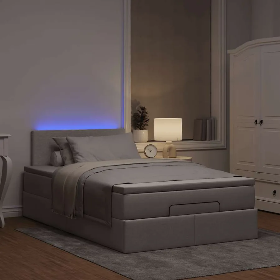 Lit ottoman avec matelas et LED Taupe 120x190 cm tissu - 3