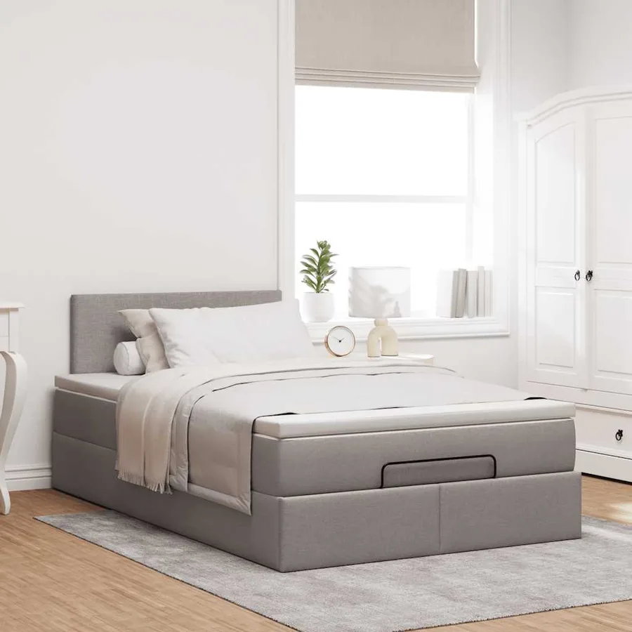 Lit ottoman avec matelas et LED Taupe 120x190 cm tissu - 4