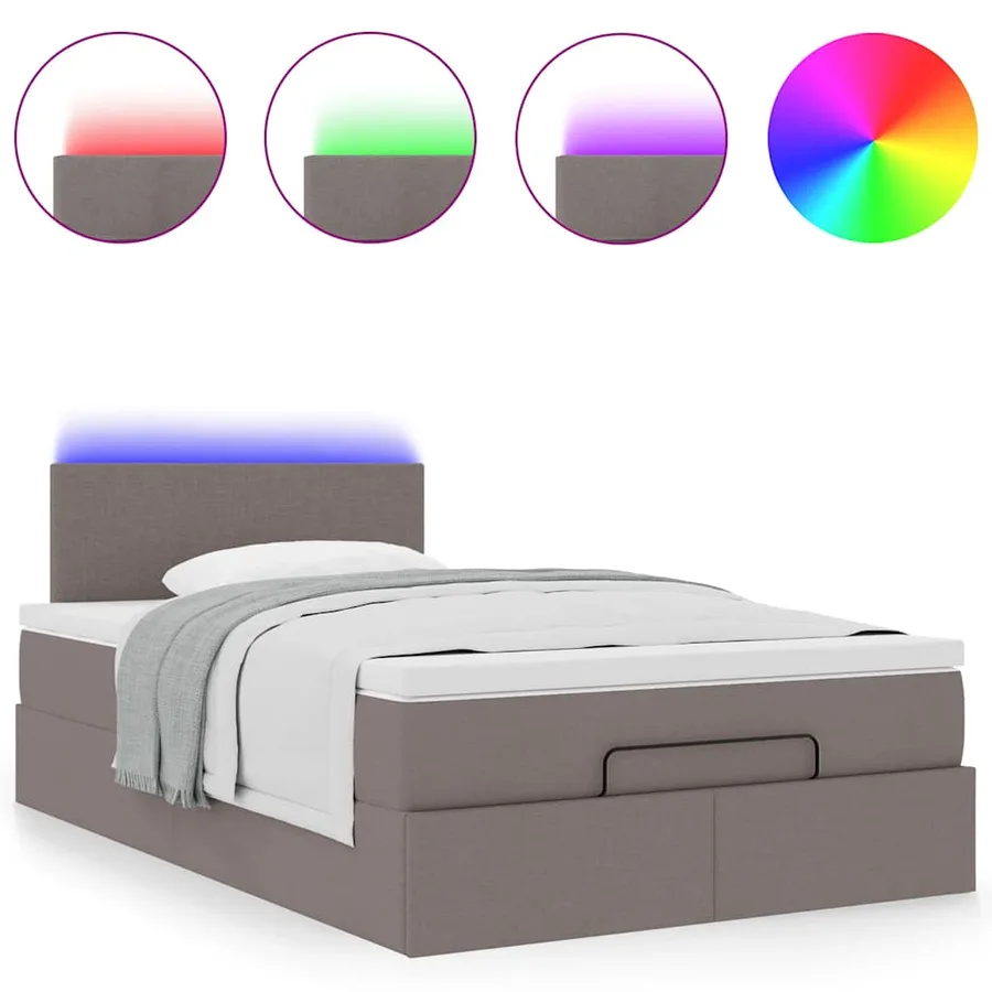 Lit ottoman avec matelas et LED Taupe 120x190 cm tissu - 5