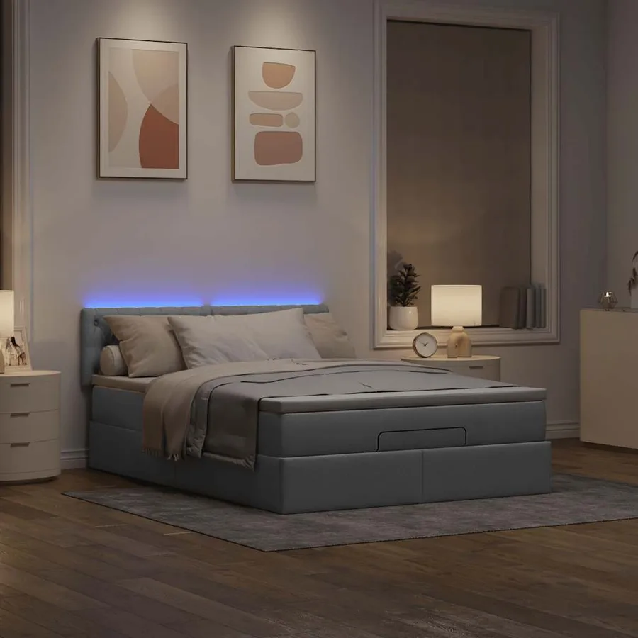 Cadre de lit ottoman et matelas gris clair 140x200 cm tissu - 3