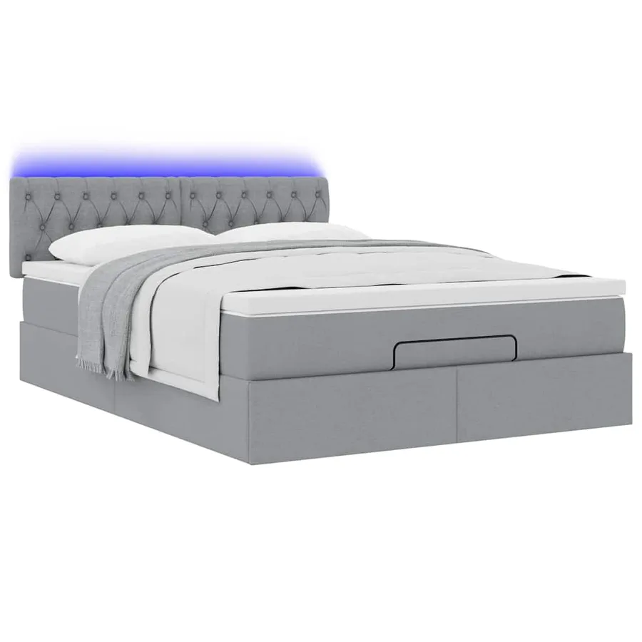 Cadre de lit ottoman et matelas gris clair 140x200 cm tissu - 6