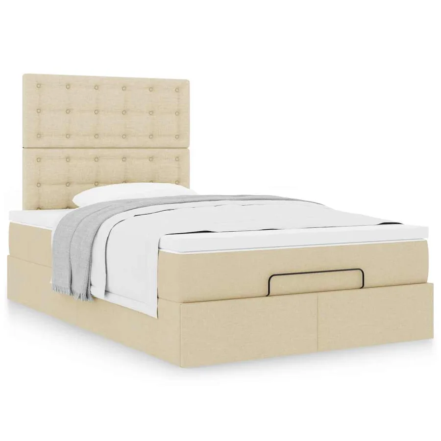Cadre de lit ottoman avec matelas crème 120x190 cm tissu - 4