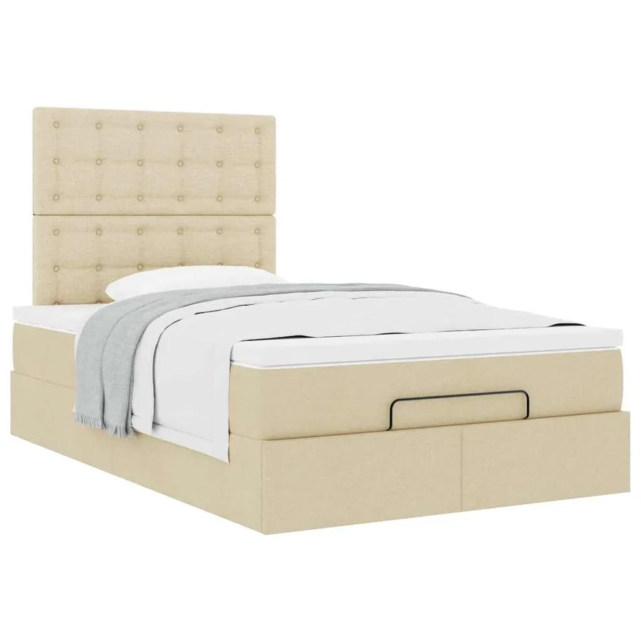 Cadre de lit ottoman avec matelas crème 120x190 cm tissu - 5