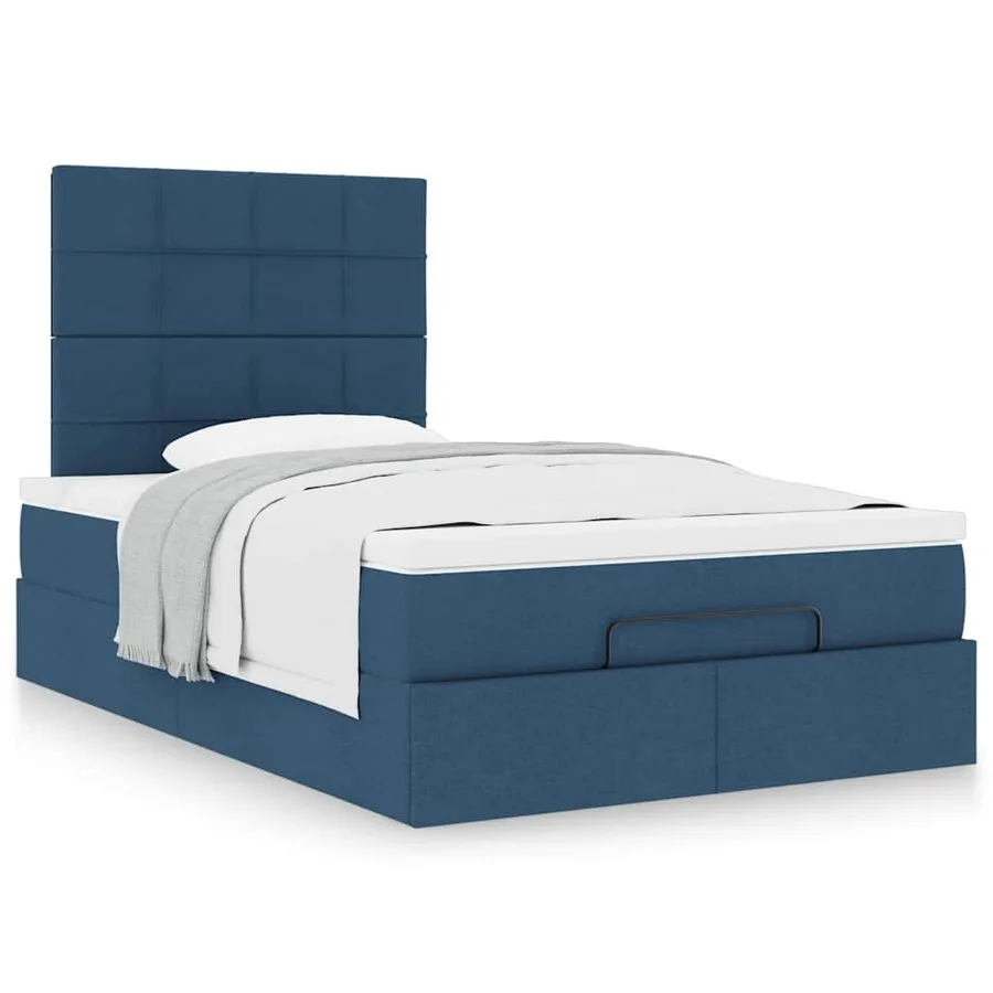 Cadre de lit ottoman avec matelas bleu 120x190 cm tissu - 4