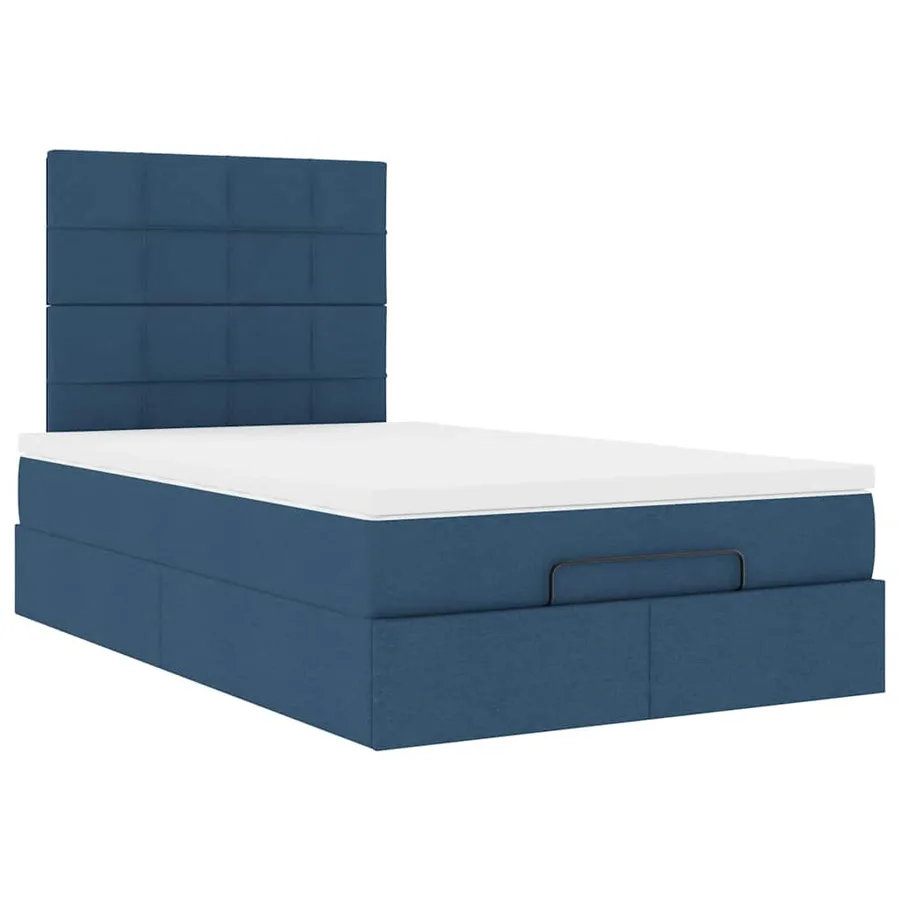 Cadre de lit ottoman avec matelas bleu 120x190 cm tissu - 6