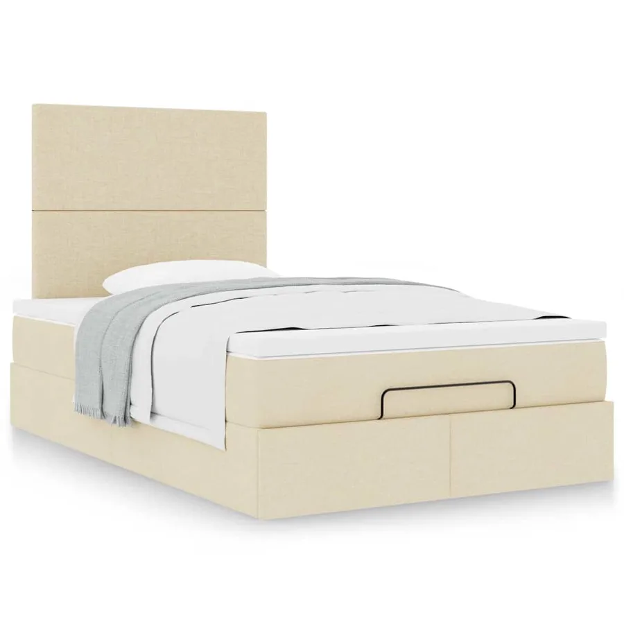 Cadre de lit ottoman avec matelas crème 120x190 cm tissu - 4