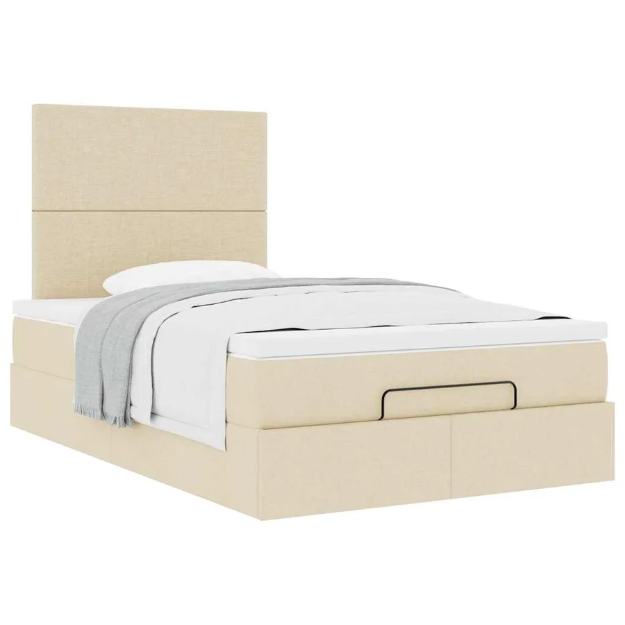 Cadre de lit ottoman avec matelas crème 120x190 cm tissu - 5
