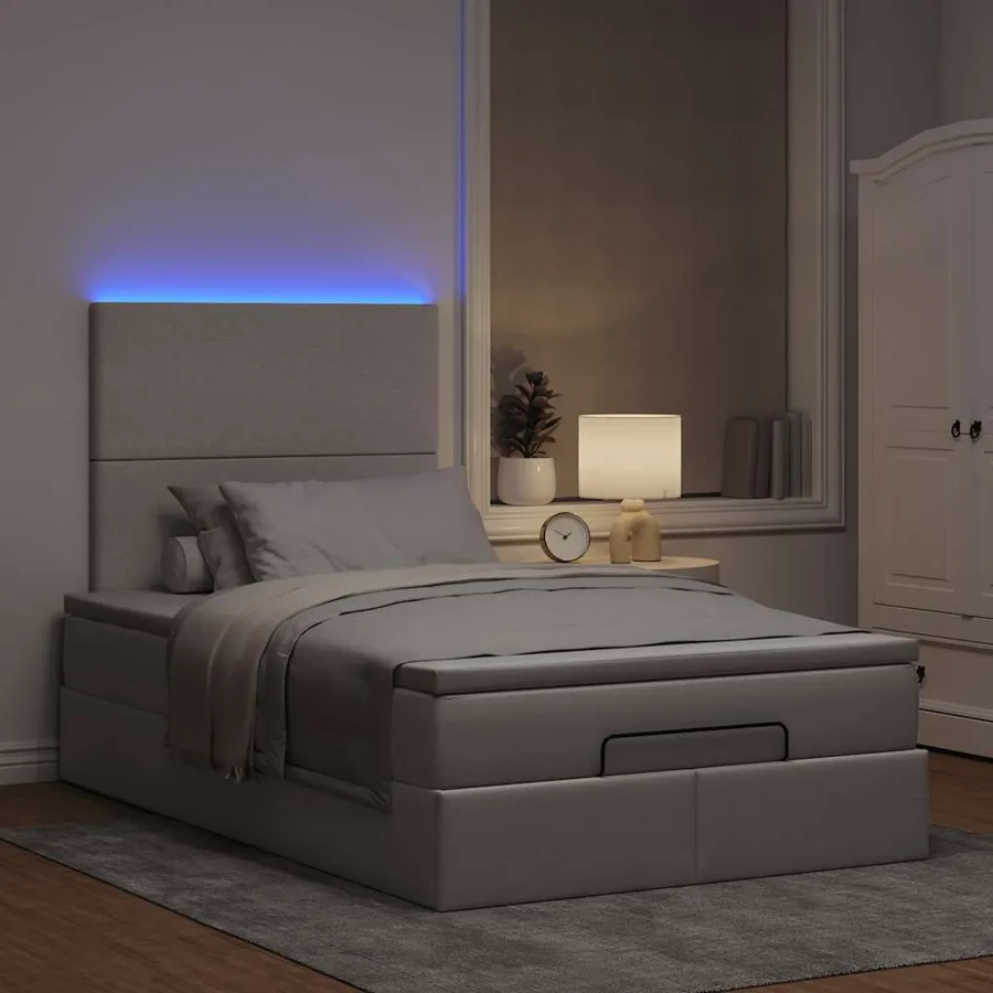 Cadre de lit ottoman avec matelas taupe 120x190 cm tissu - 3
