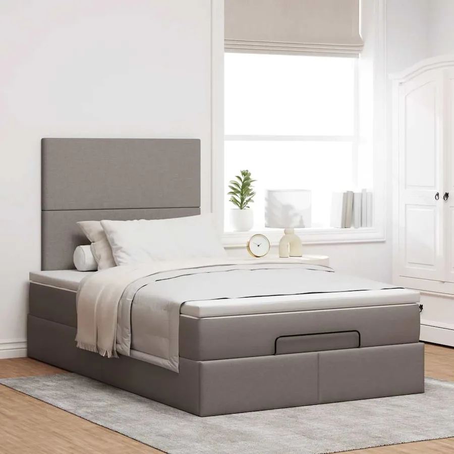 Cadre de lit ottoman avec matelas taupe 120x190 cm tissu - 4