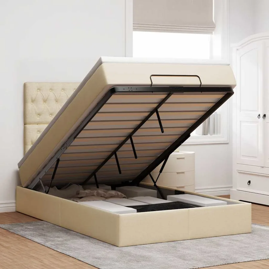 Cadre de lit ottoman avec matelas crème 120x190 cm tissu