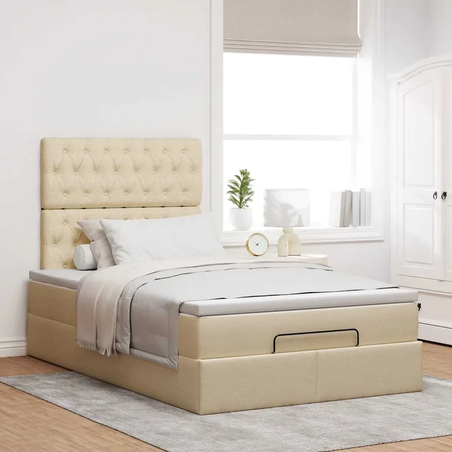 Cadre de lit ottoman avec matelas crème 120x190 cm tissu - 3