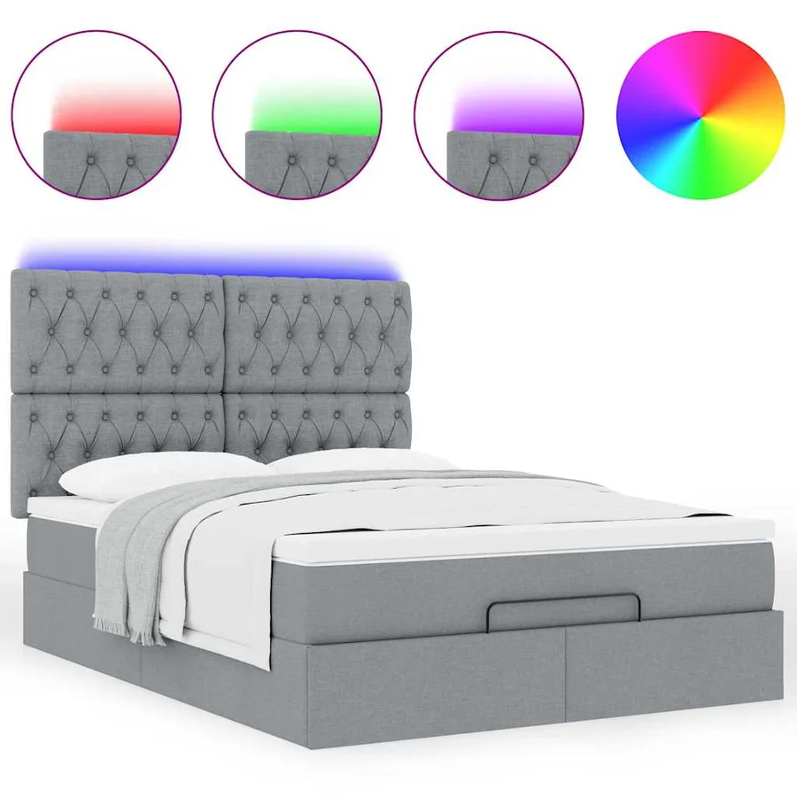 Cadre de lit ottoman et matelas gris clair 140x200 cm tissu - 5