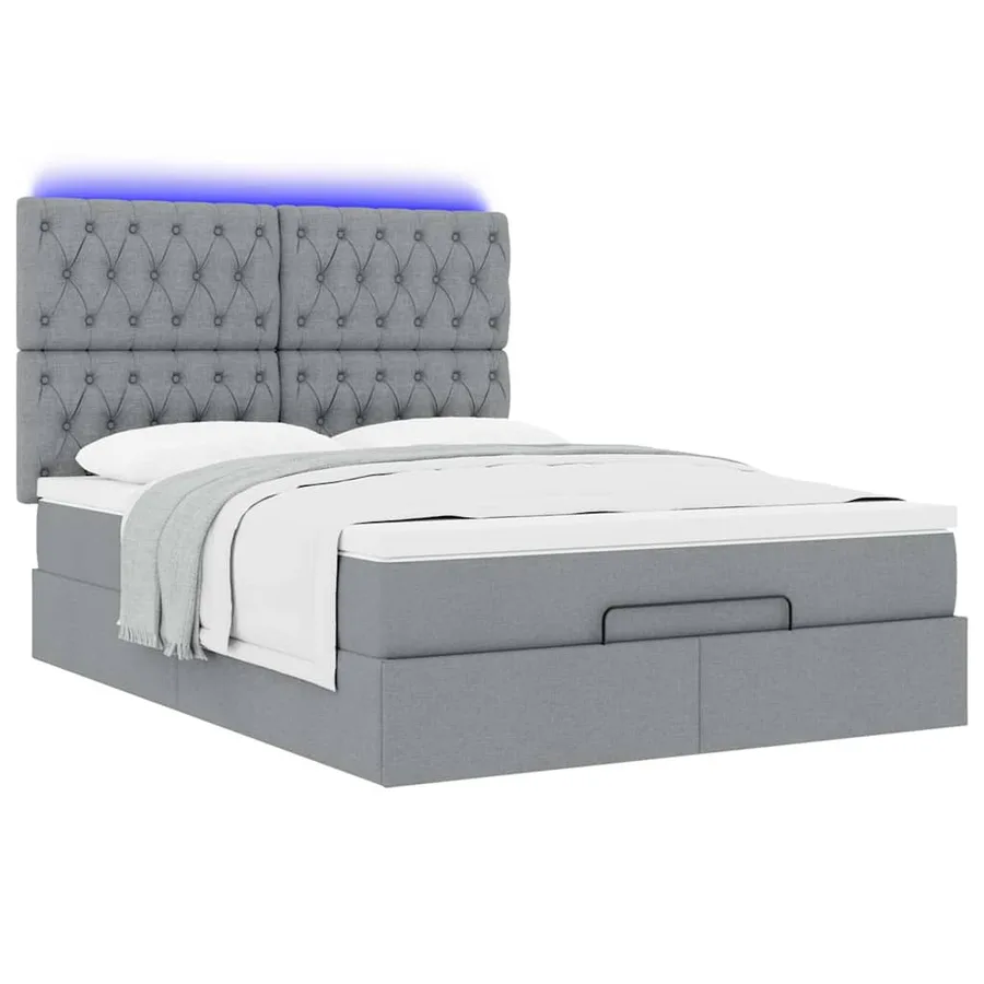 Cadre de lit ottoman et matelas gris clair 140x200 cm tissu - 6