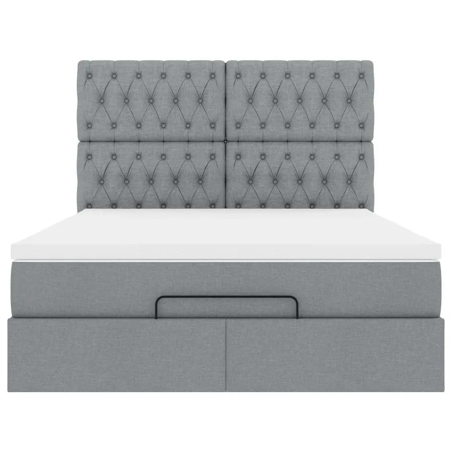 Cadre de lit ottoman et matelas gris clair 140x200 cm tissu - 8