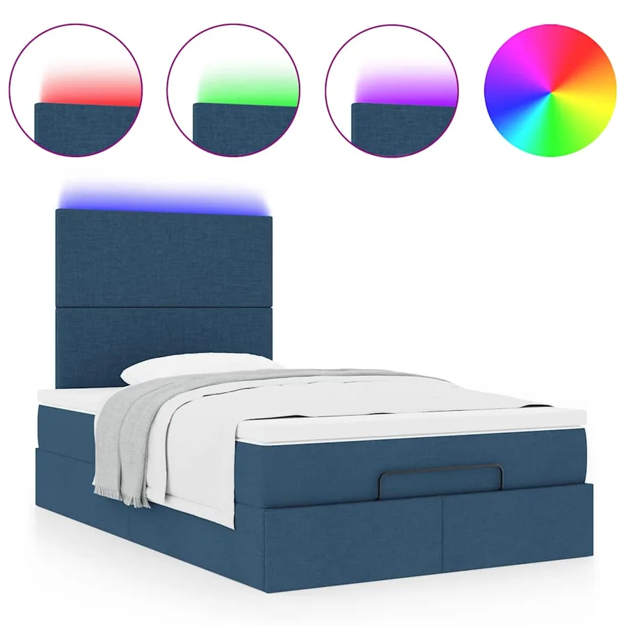 Cadre de lit ottoman avec matelas bleu 120x190 cm tissu - 5