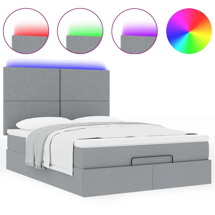 Cadre de lit ottoman et matelas gris clair 140x200 cm tissu - 5