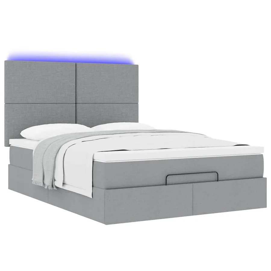 Cadre de lit ottoman et matelas gris clair 140x200 cm tissu - 6