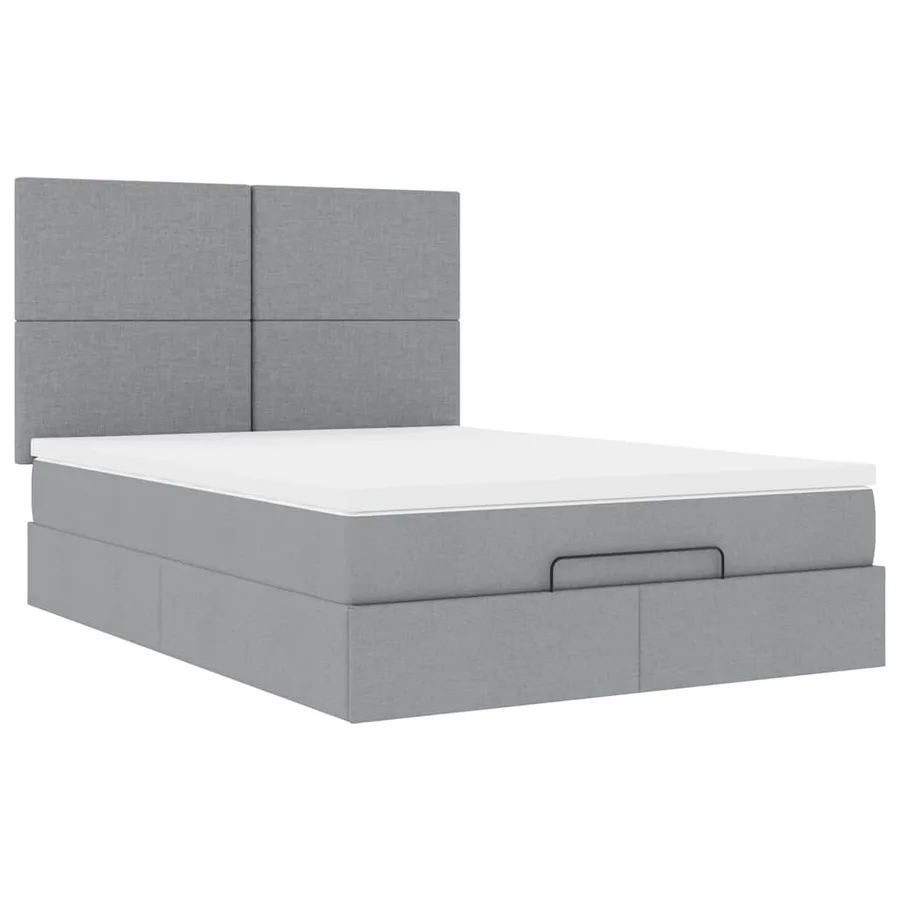 Cadre de lit ottoman et matelas gris clair 140x200 cm tissu - 7