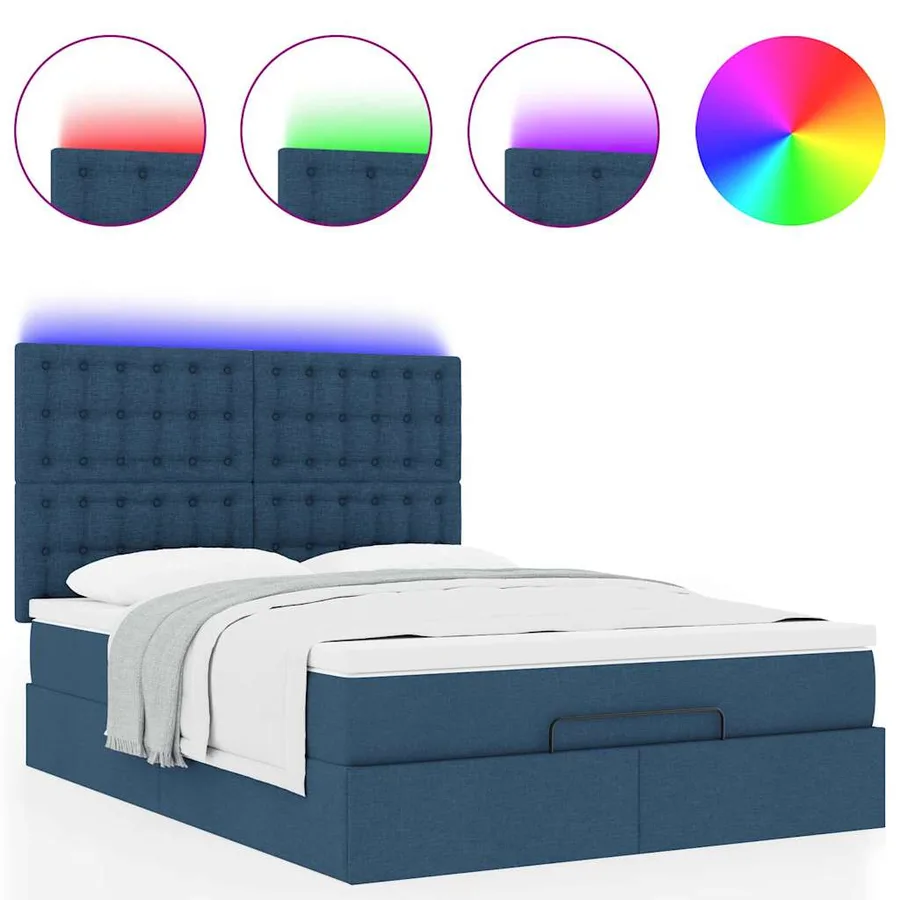 Cadre de lit ottoman avec matelas bleu 140x200 cm tissu - 5