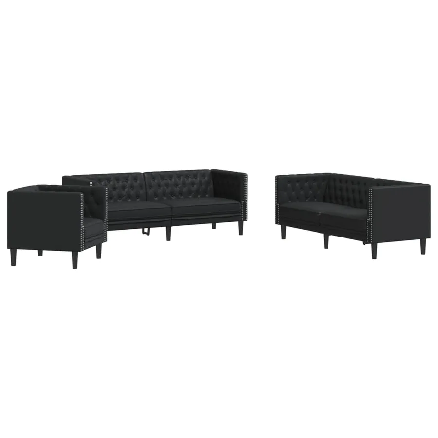 Ensemble de canapé Chesterfield 3 pcs noir similicuir - 2