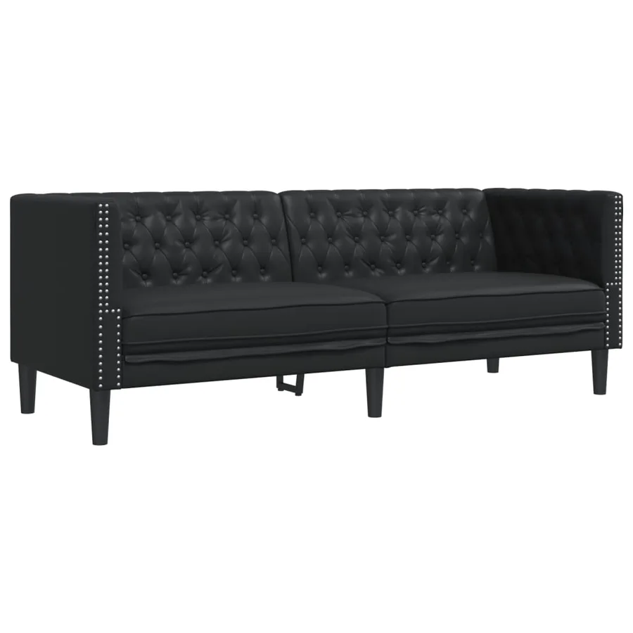 Ensemble de canapé Chesterfield 3 pcs noir similicuir - 4