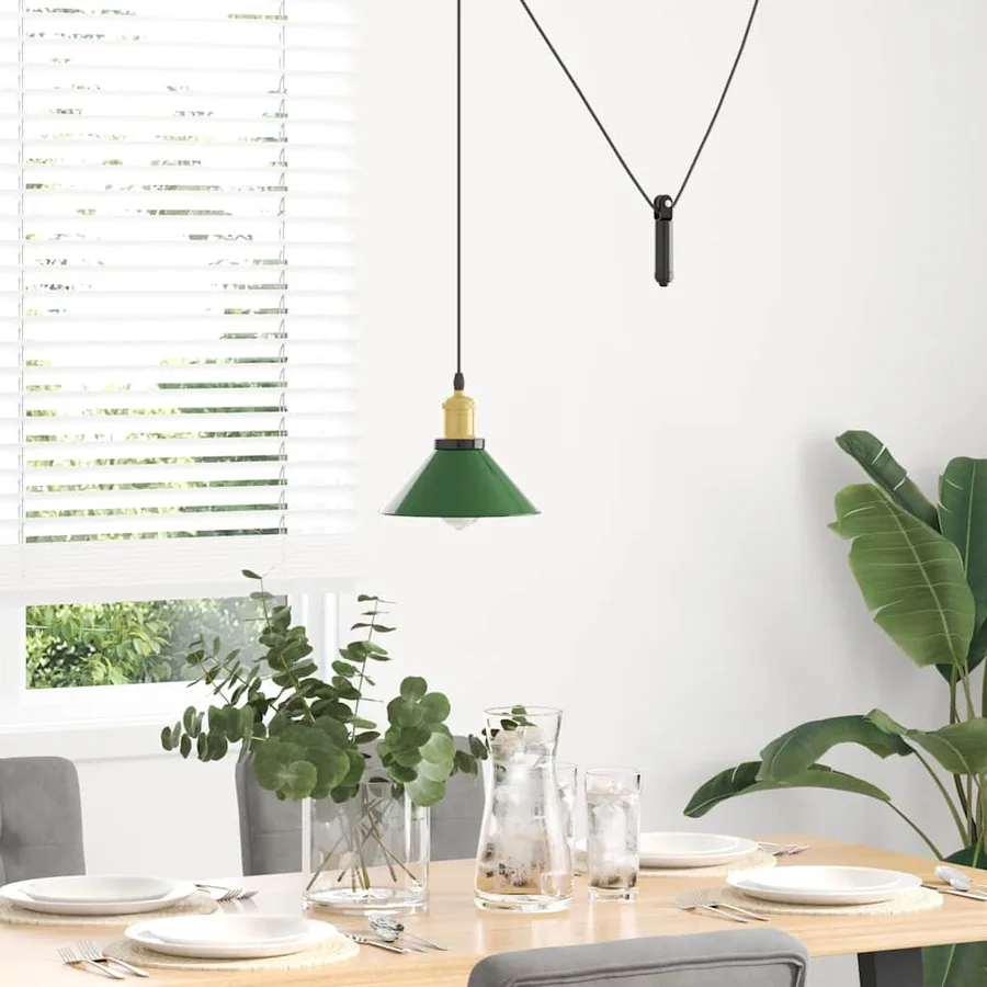 Lampe suspendue réglable hauteur E27 vert brillant Ø 22cm métal - 3