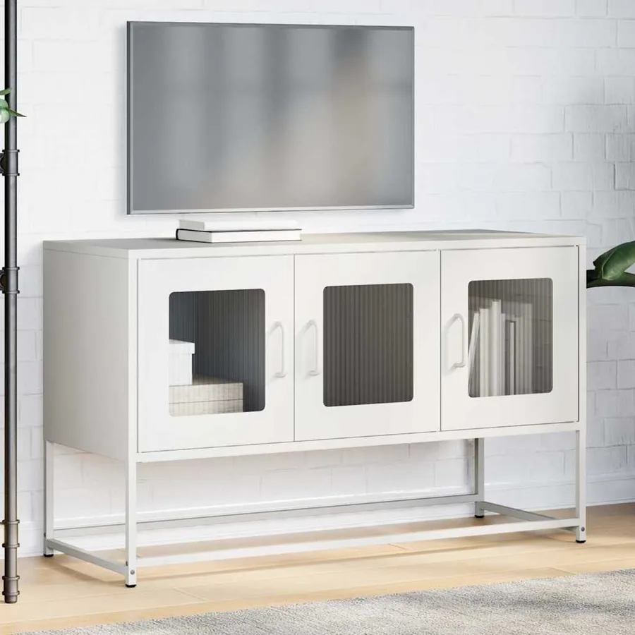 Meuble TV blanc 100,5x39x60,5 cm acier laminé à froid - 3