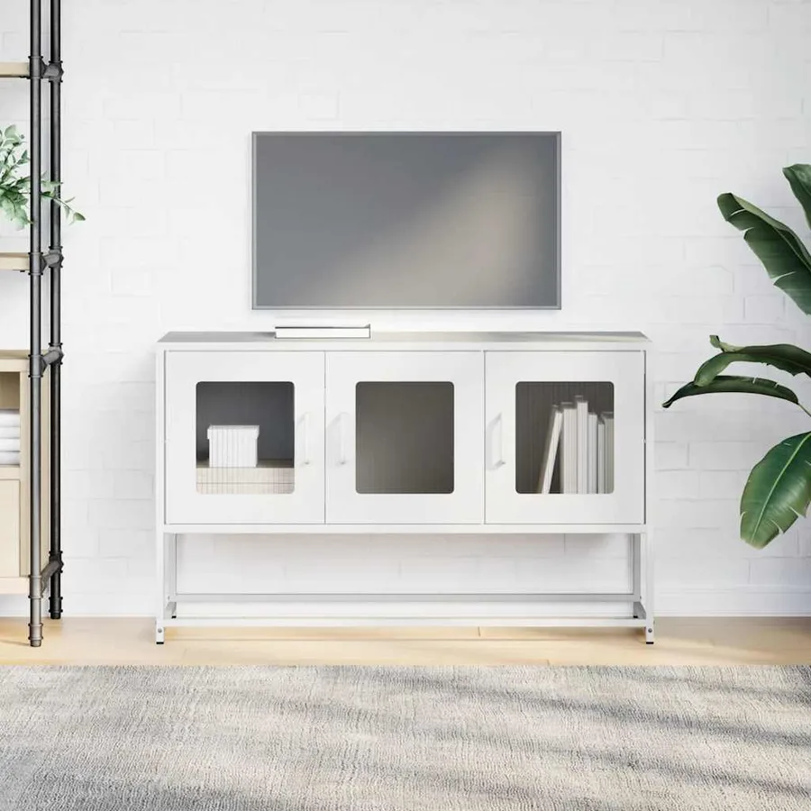 Meuble TV blanc 100,5x39x60,5 cm acier laminé à froid - 4