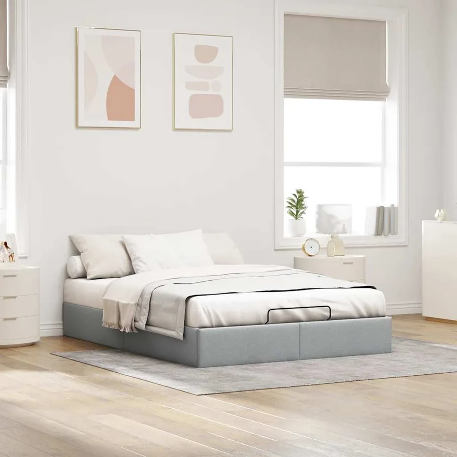 Cadre de lit ottoman sans matelas gris clair 140x200 cm tissu - 3