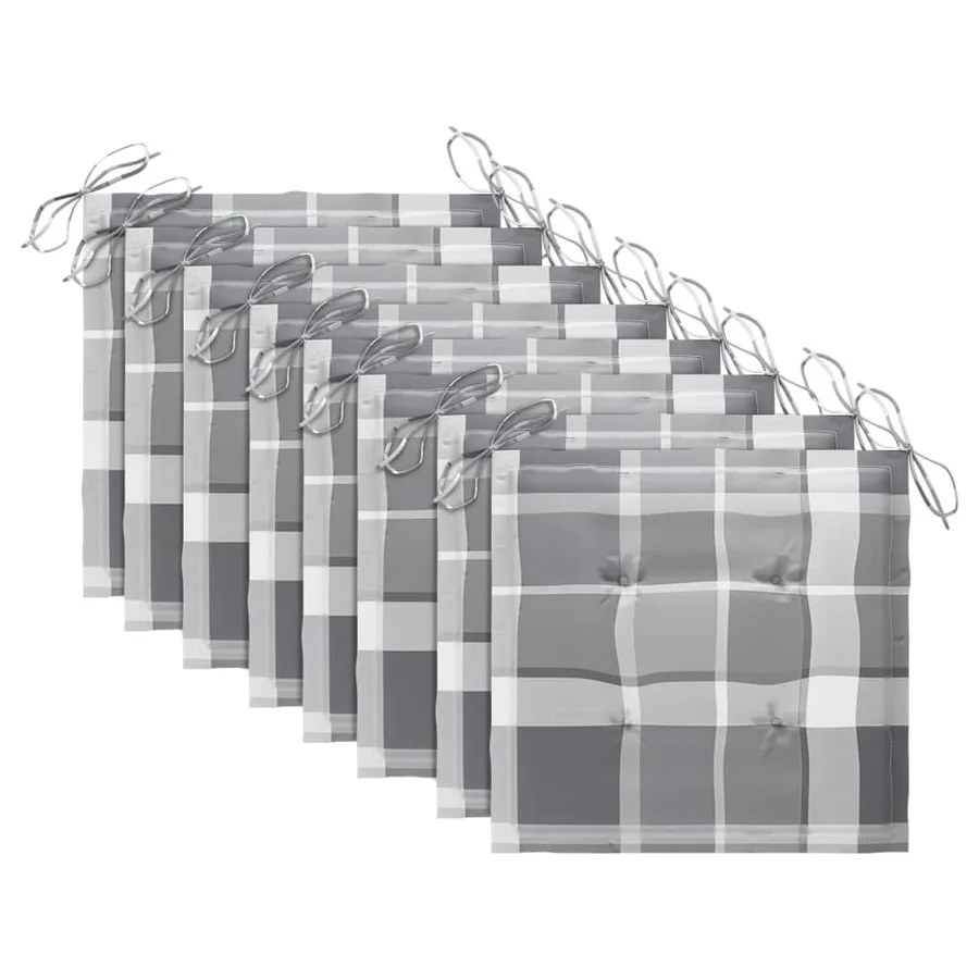 Chaises de jardin lot de 8 et coussins carreaux gris Bois teck - 5