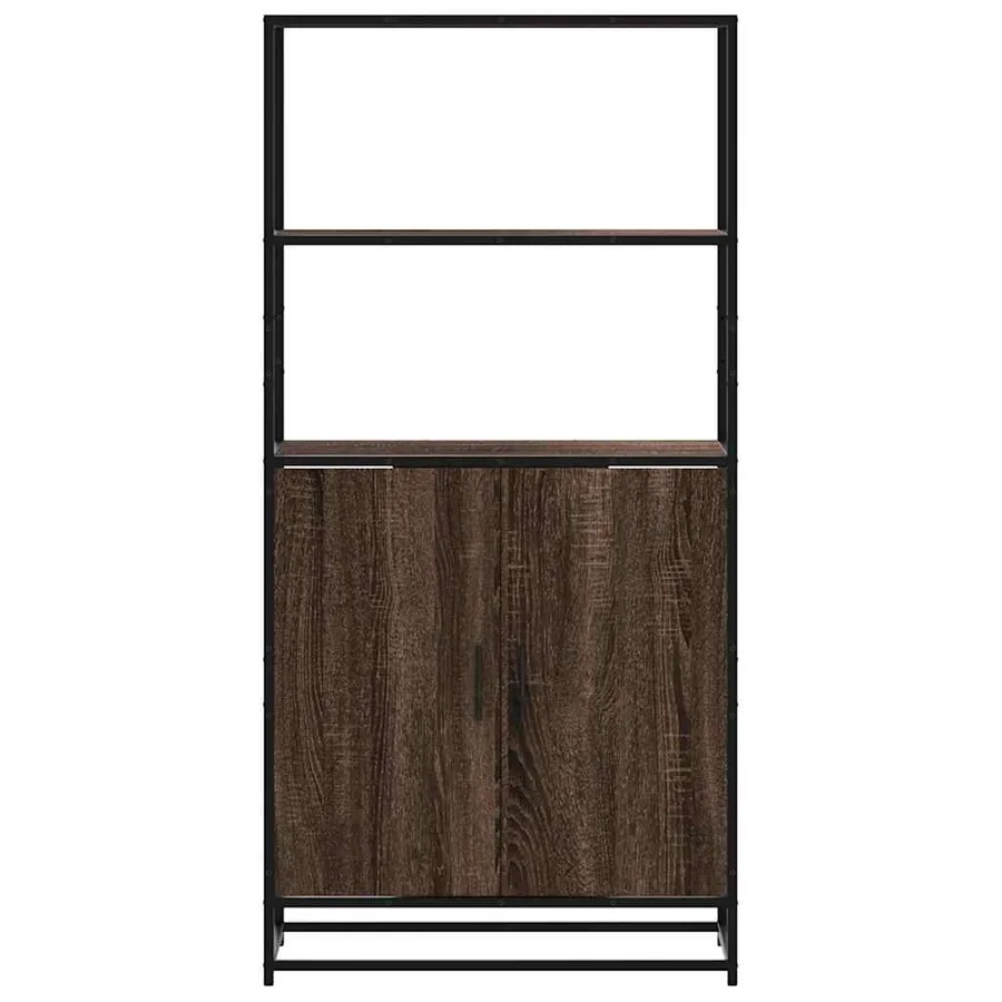 Buffet haut chêne marron 68x35x139 cm bois d'ingénierie métal - 4