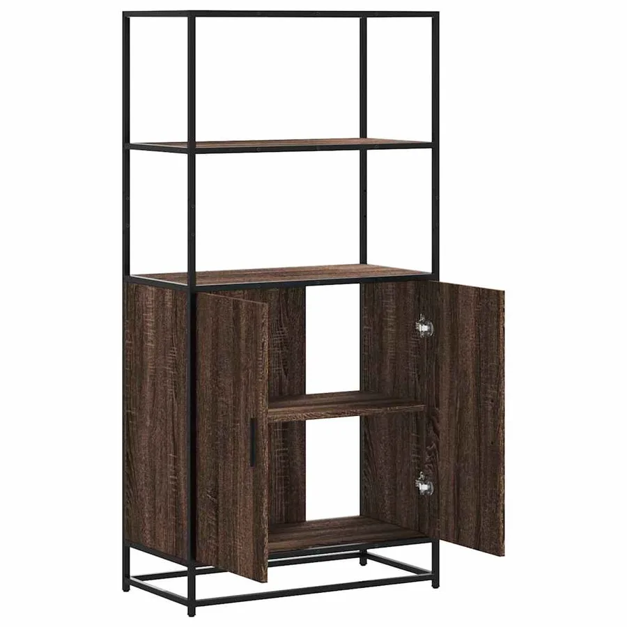 Buffet haut chêne marron 68x35x139 cm bois d'ingénierie métal - 7