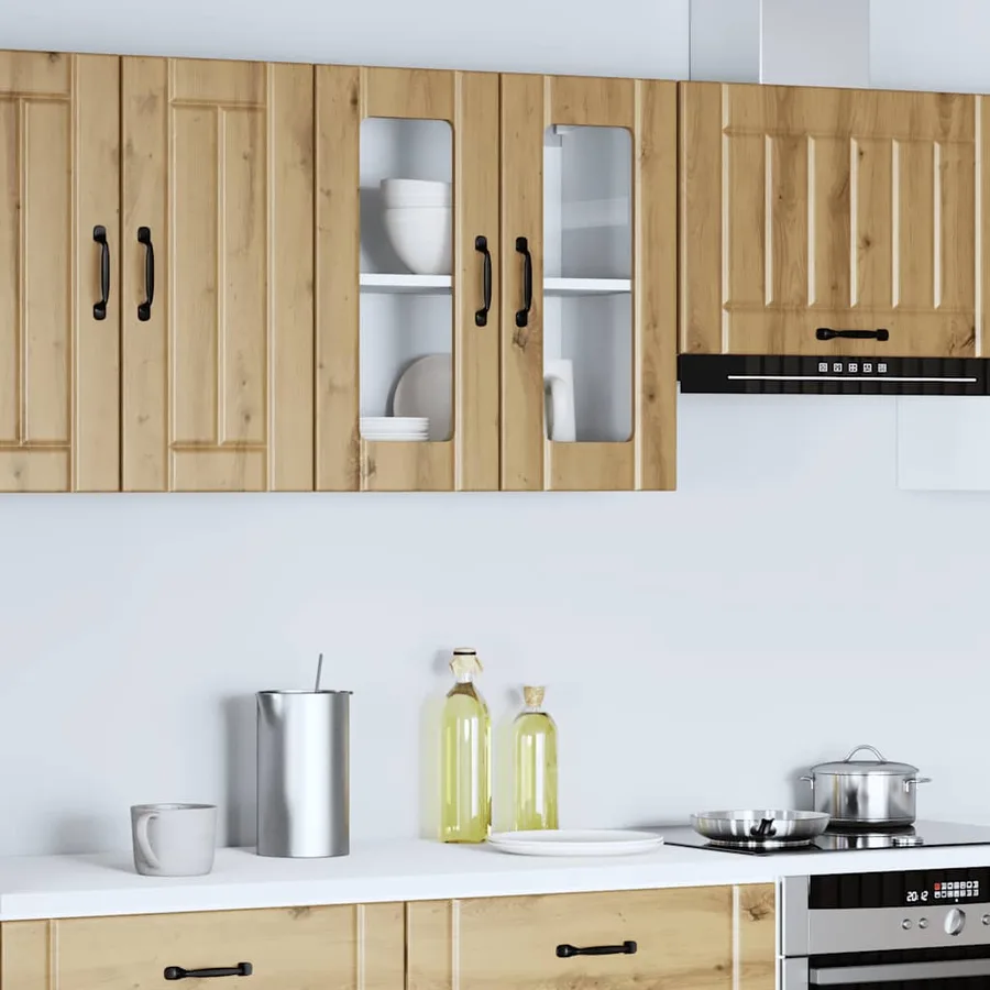 Armoire murale de cuisine avec porte vitrée "Lucca" Chêne artisanal Bois d'ingénierie - 4