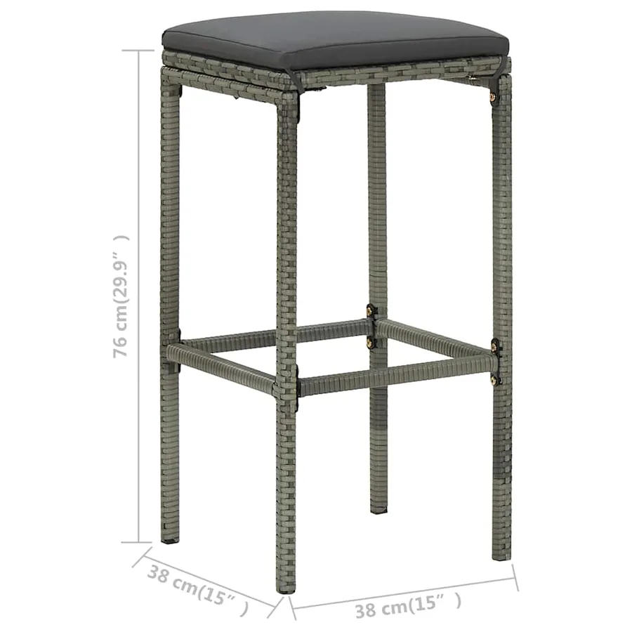 Ensemble de bar de jardin 8 pcs et coussins Résine tressée Gris - 13