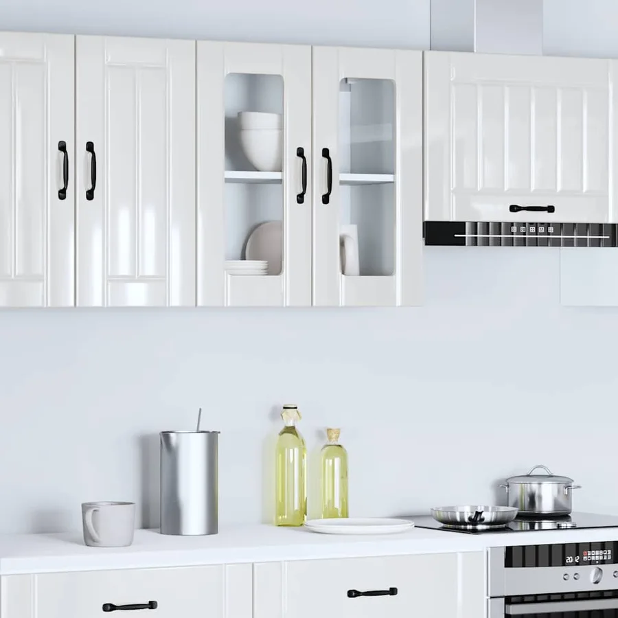 Armoire murale de cuisine avec porte vitrée "Lucca" Bois d'ingénierie blanc brillant - 4