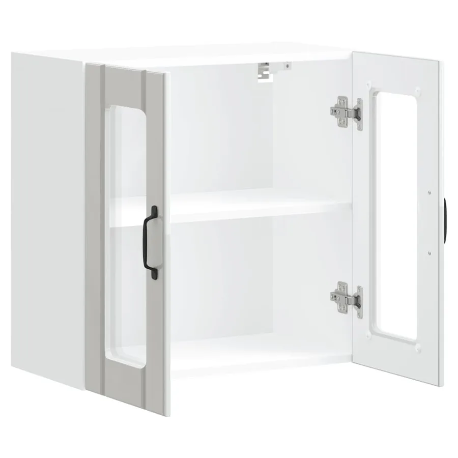 Armoire murale de cuisine avec porte vitrée "Lucca" Bois d'ingénierie blanc brillant - 7