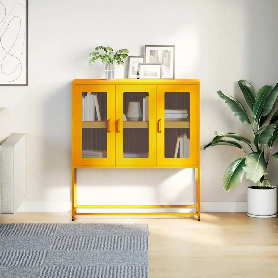 Buffet jaune moutarde 100,5x39x107 cm acier laminé à froid - 3