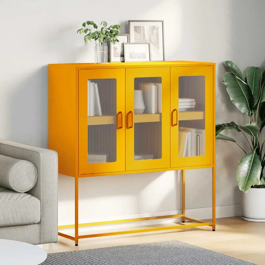 Buffet jaune moutarde 100,5x39x107 cm acier laminé à froid - 4