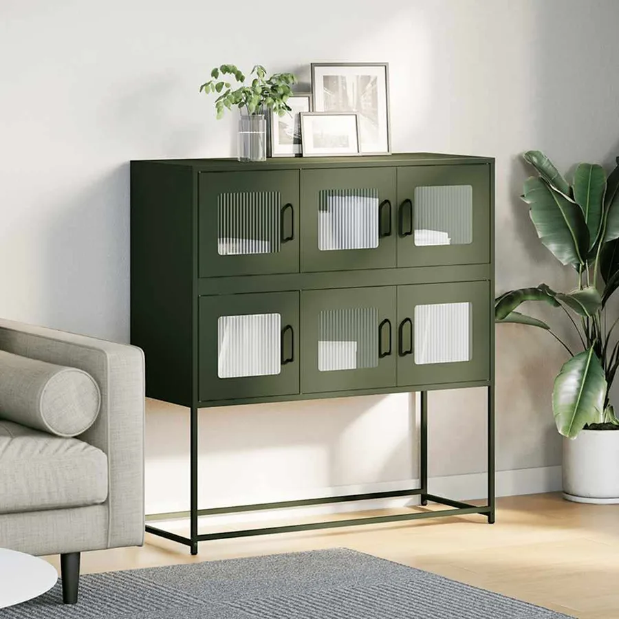 Buffet vert olive 100,5x39x107 cm acier laminé à froid - 3