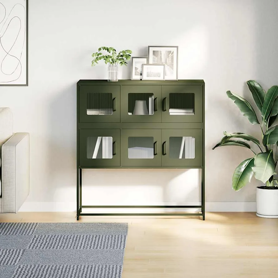 Buffet vert olive 100,5x39x107 cm acier laminé à froid - 4