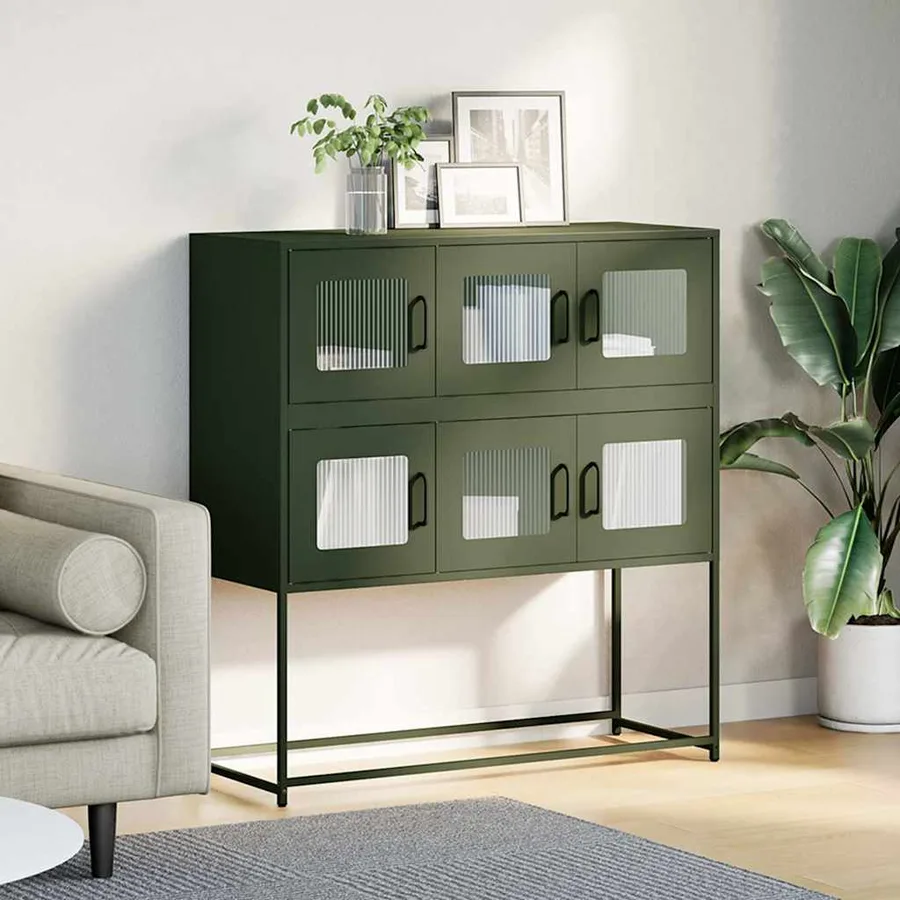 Buffet vert olive 100,5x39x107 cm acier laminé à froid - 9