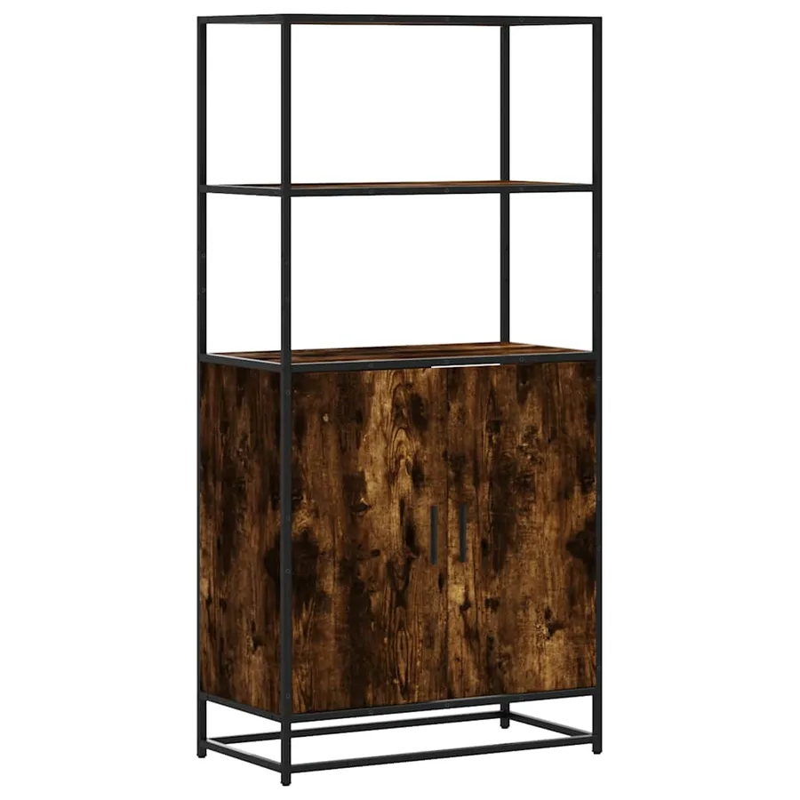 Buffet haut chêne fumé 68x35x139 cm bois d'ingénierie métal - 2